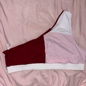 Asymmetrical One Shoulder Red and Pink Colorblock Top